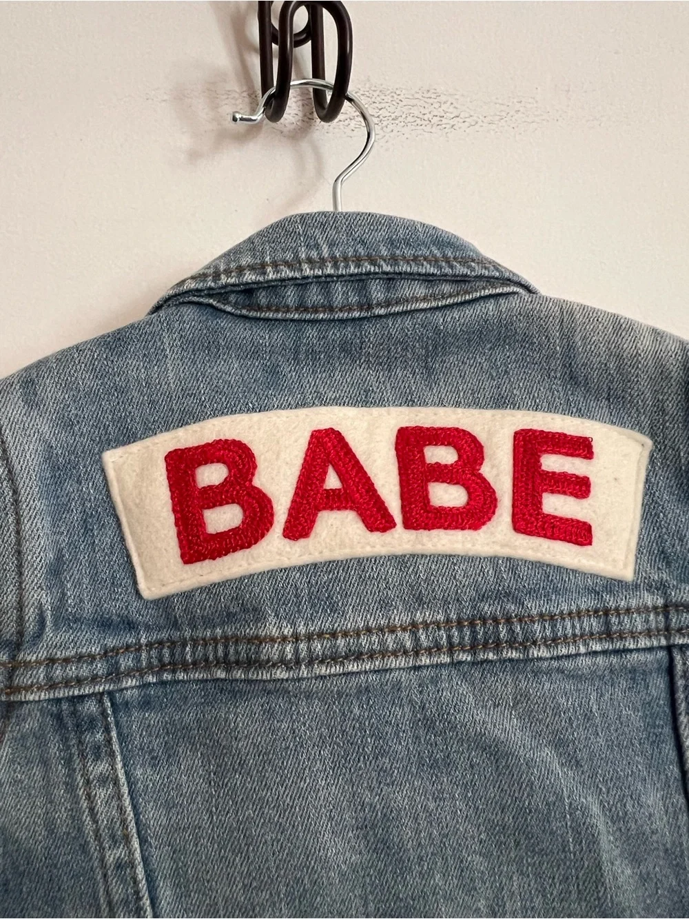 Ingrid & Isabel Light Blue Denim Jacket with Red 'BABE' Patch